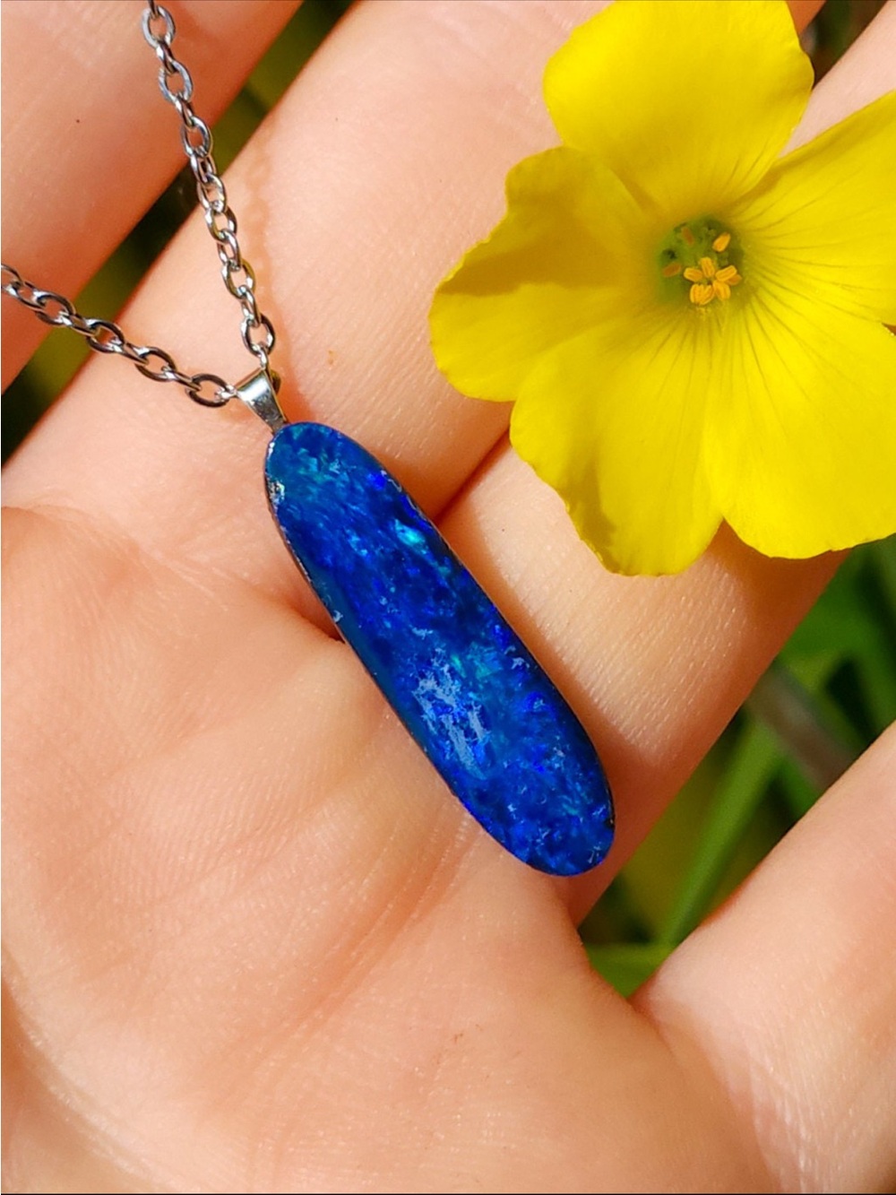Handcrafted Blue Opal Pendant Necklace